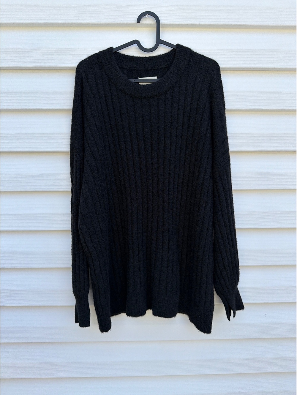 Aerie Women's S Black Ribbed Crew Neck Oversized Knit Sweater